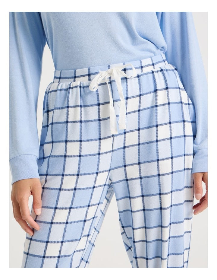 Cosy Supersoft Cuffed Pant in Soft Blue Check