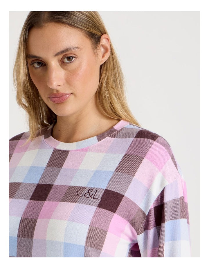 Cosy Supersoft Long Sleeve Top in Pink Check Print