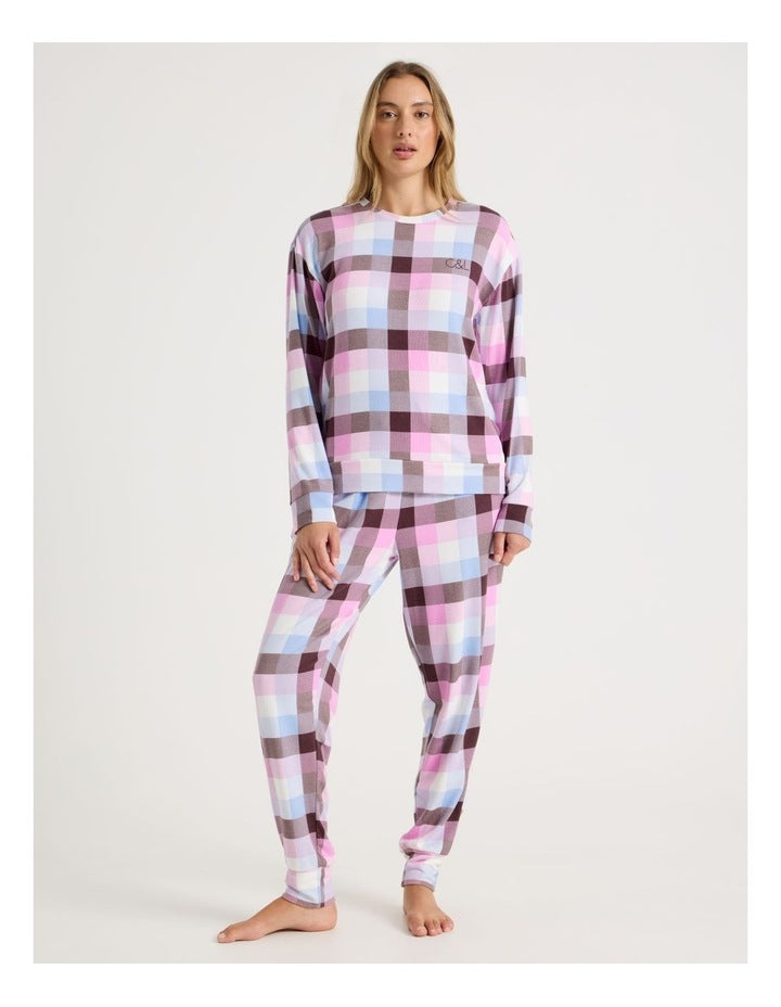 Cosy Supersoft Long Sleeve Top in Pink Check Print