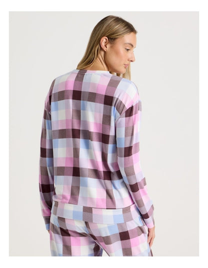 Cosy Supersoft Long Sleeve Top in Pink Check Print
