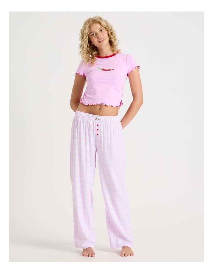 Lola Flannelette Boyfriend Pant in Pink Gingham Print