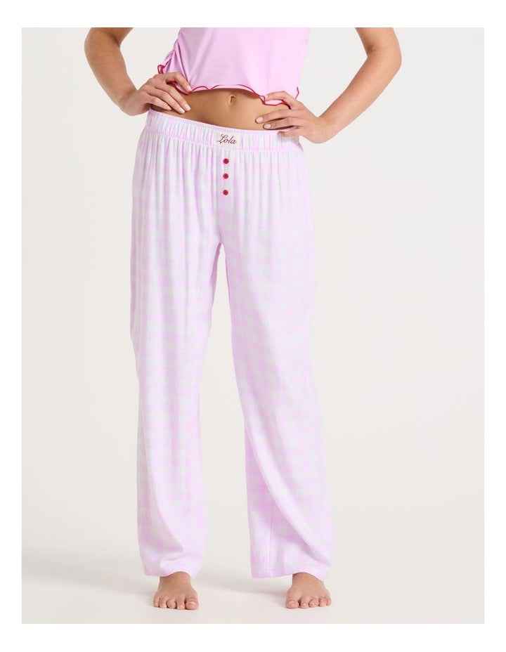 Lola Flannelette Boyfriend Pant in Pink Gingham Print