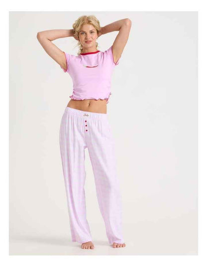 Lola Flannelette Boyfriend Pant in Pink Gingham Print