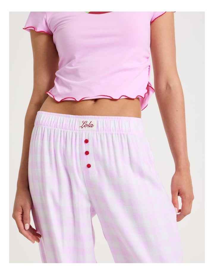 Lola Flannelette Boyfriend Pant in Pink Gingham Print