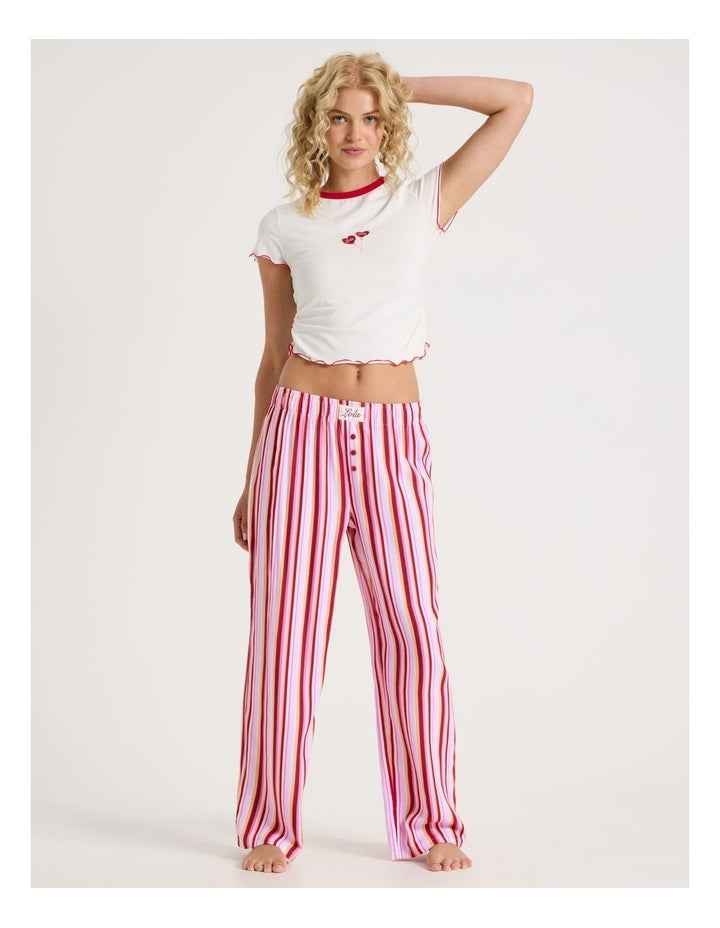 Lola Flannelette Boyfriend Pant in Sweet Stripe Print