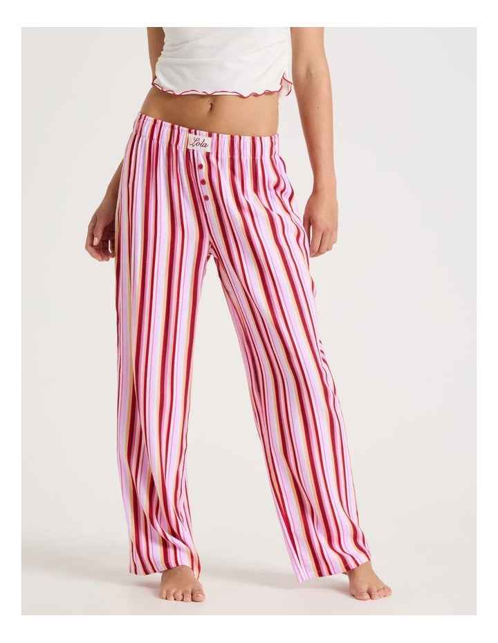 Lola Flannelette Boyfriend Pant in Sweet Stripe Print