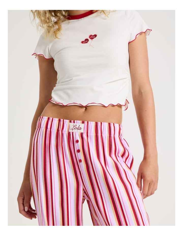 Lola Flannelette Boyfriend Pant in Sweet Stripe Print