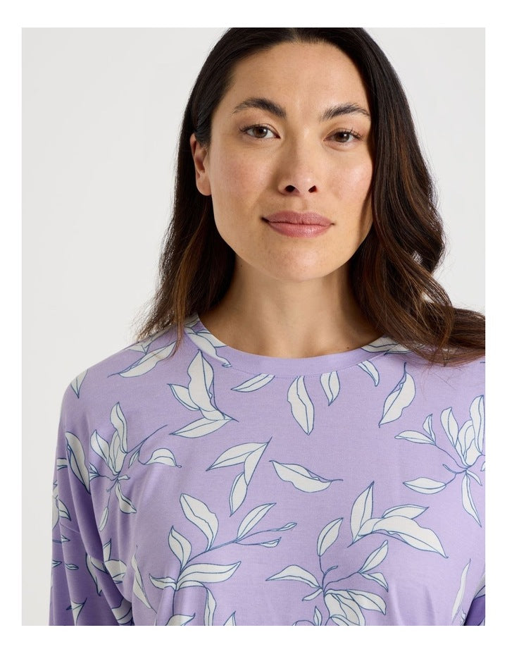 Long Sleeve Cuff Pant Pyjama Set in Foliage Outline Print