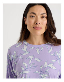 Long Sleeve Cuff Pant Pyjama Set in Foliage Outline Print