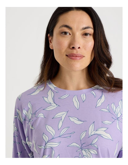 Long Sleeve Cuff Pant Pyjama Set in Foliage Outline Print