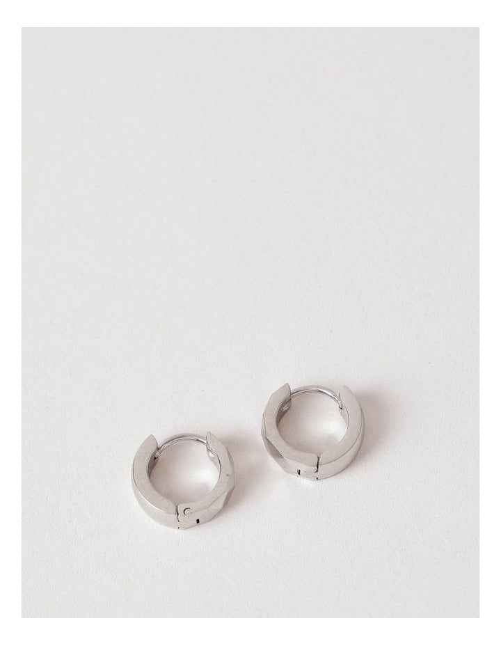 Bevelled Edge Huggies in Rhodium