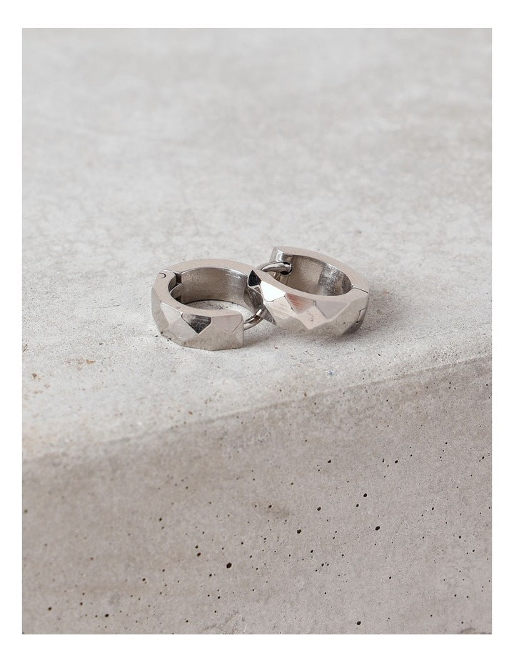 Bevelled Edge Huggies in Rhodium
