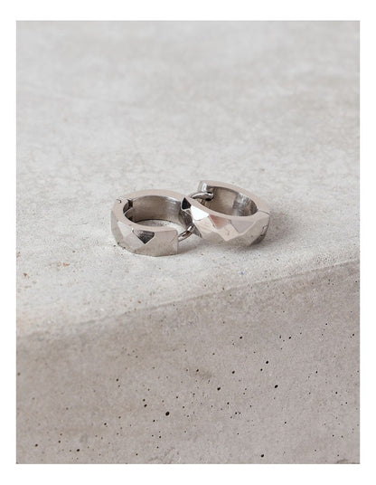 Bevelled Edge Huggies in Rhodium