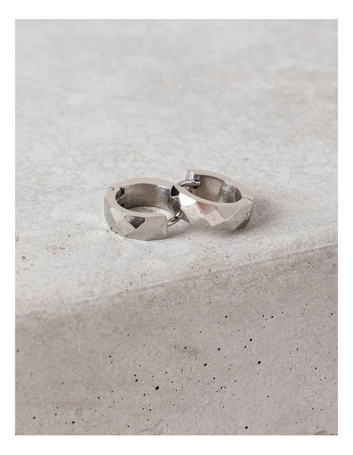 Bevelled Edge Huggies in Rhodium