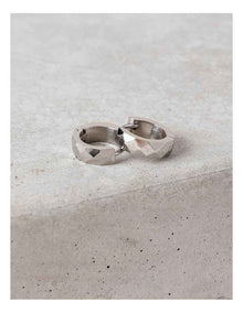 Bevelled Edge Huggies in Rhodium