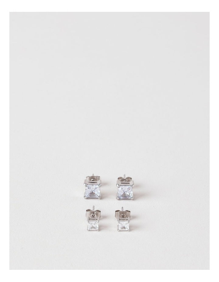 Cubic Zirconia 2PK Stud Earrings in Silver