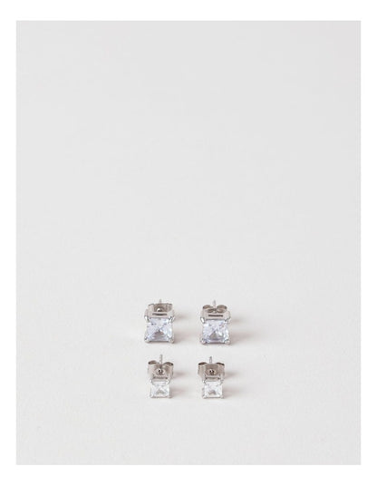 Cubic Zirconia 2PK Stud Earrings in Silver
