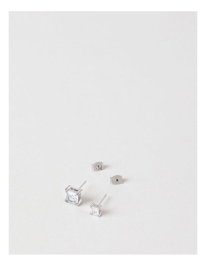Cubic Zirconia 2PK Stud Earrings in Silver