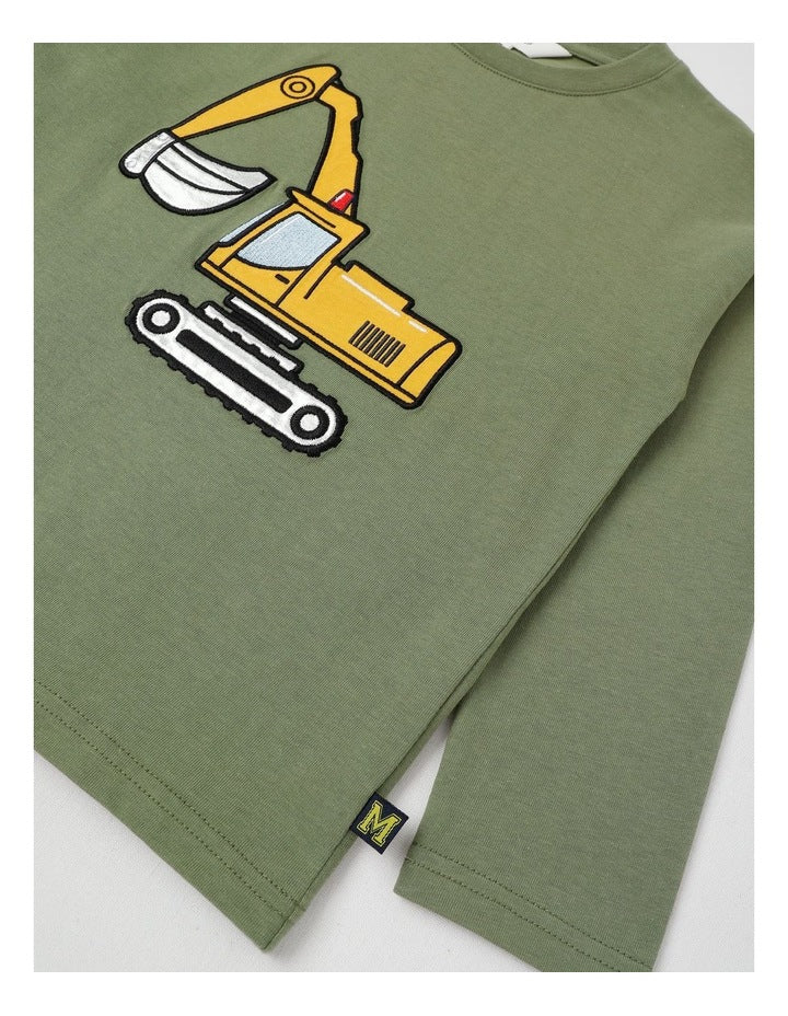 Long Sleeve Applique Tee in Digger Khaki