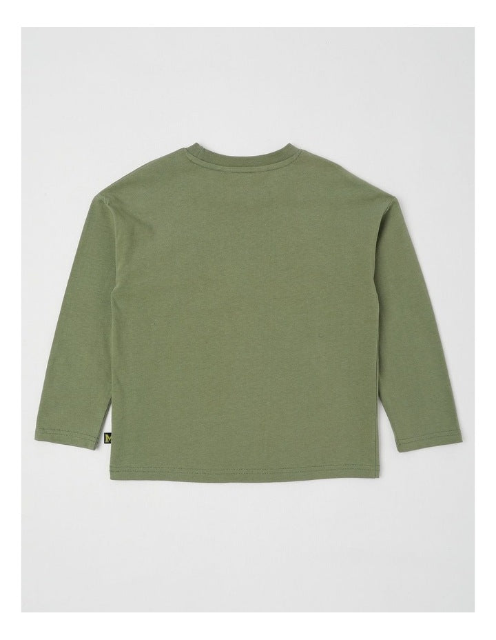 Long Sleeve Applique Tee in Digger Khaki