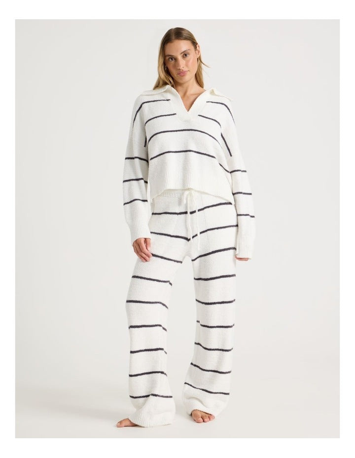Cosy Boucle Straight Leg Pant in Ivory Y/D Stripe
