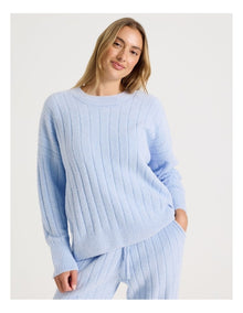 Cosy Boucle Wide Rib Crew Long Sleeve Top in Soft Blue