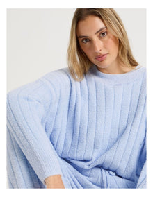 Cosy Boucle Wide Rib Crew Long Sleeve Top in Soft Blue