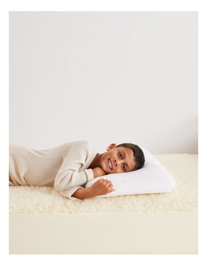MiniJunior Kids MemorySupport Memory Foam Pillow with Quilted Wool Cotton Cover