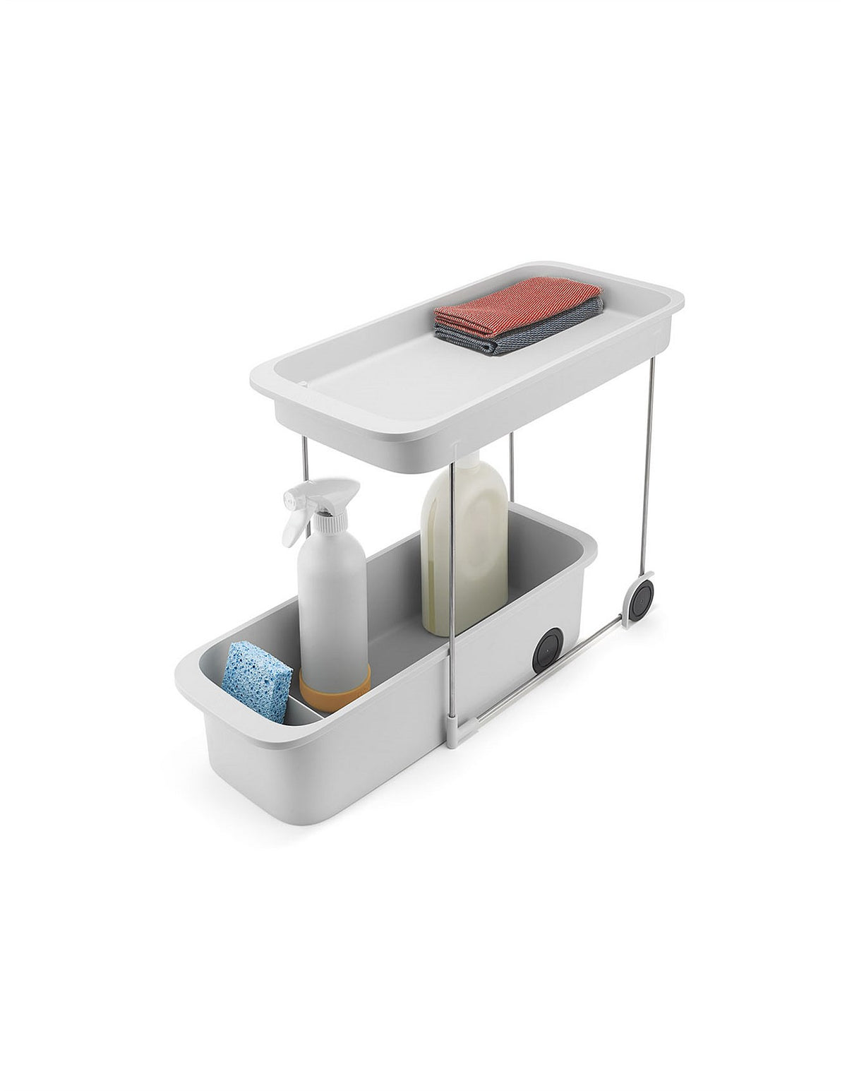 CupboardStore 33.5cm x 20cm x 47cm 2 Tier Wheeled Storage Caddy Stone