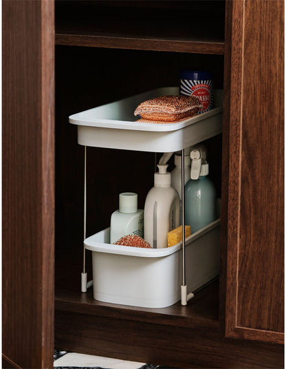 CupboardStore 33.5cm x 20cm x 47cm 2 Tier Wheeled Storage Caddy Stone