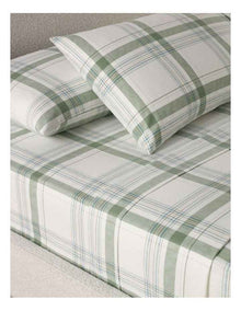 Printed Cotton Flannelette Sheet Set in Blue/Green Check
