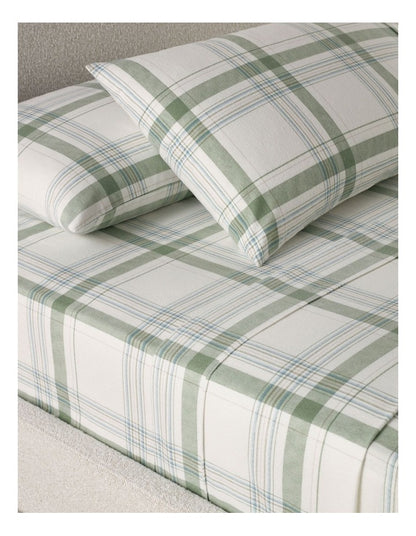 Printed Cotton Flannelette Sheet Set in Blue/Green Check