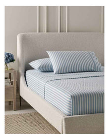 Printed Cotton Flannelette Sheet Set in Blue Stripe