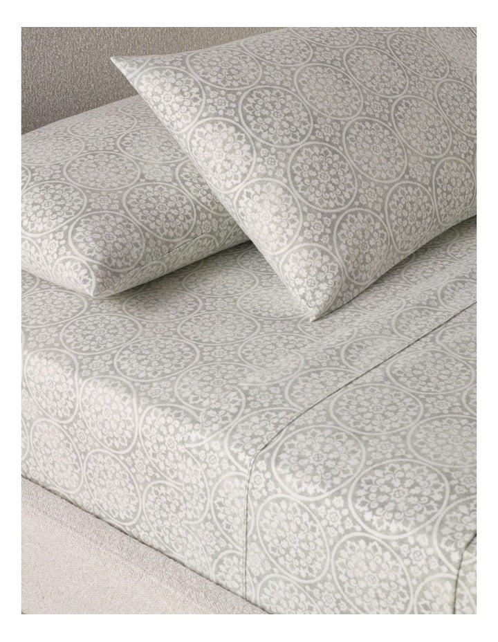 Printed Cotton Flannelette Sheet Set in Silver Medallion