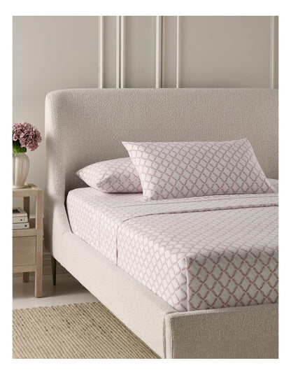 Printed Cotton Flannelette Sheet Set in Plum Trellis