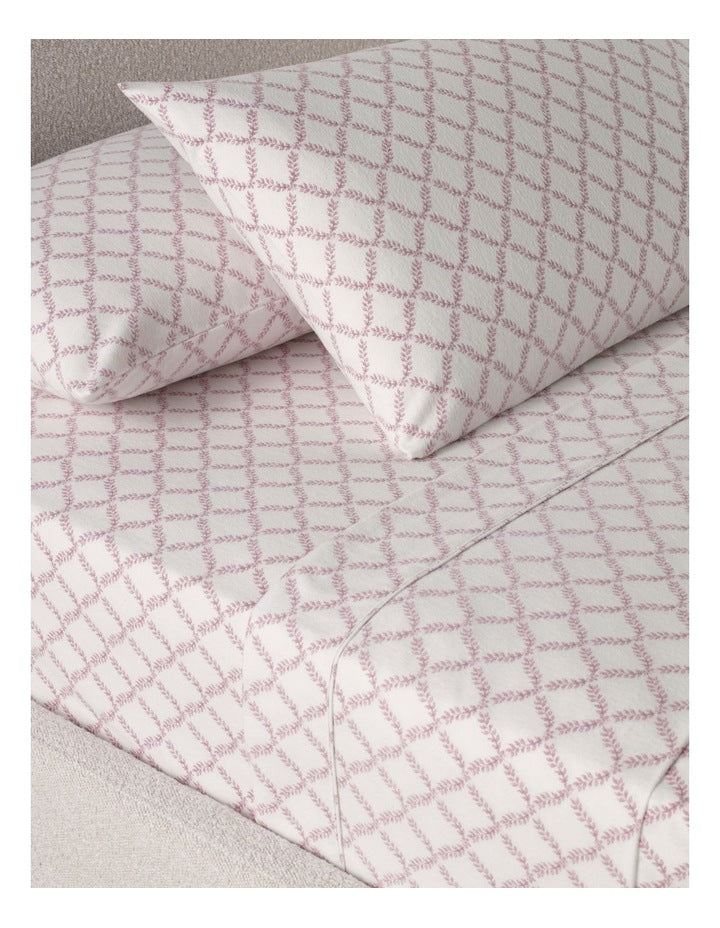 Printed Cotton Flannelette Sheet Set in Plum Trellis