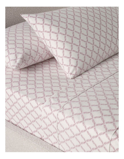 Printed Cotton Flannelette Sheet Set in Plum Trellis