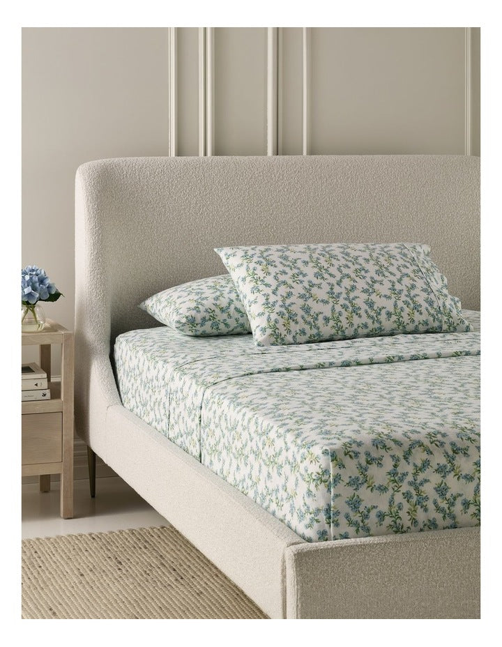 Printed Cotton Flannelette Sheet Set in Blue Floral