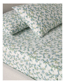 Printed Cotton Flannelette Sheet Set in Blue Floral