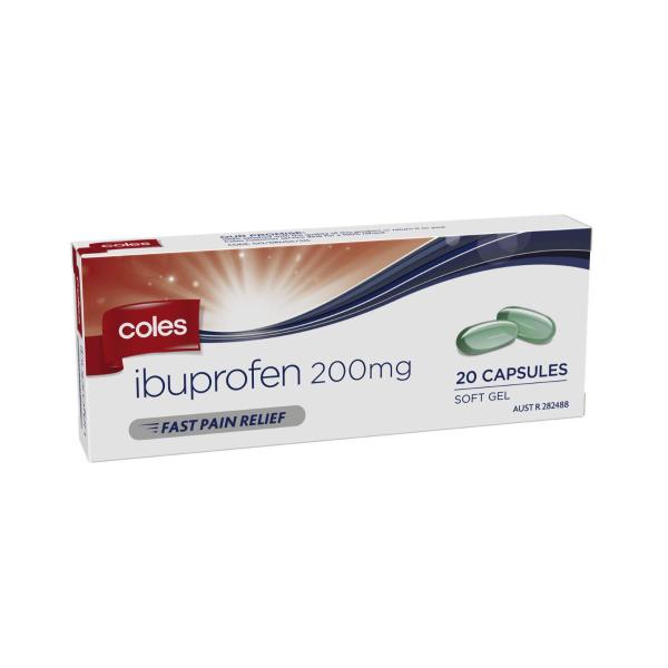 COLES IBUPROFEN SOFT GEL CAPSULES 20 PACK