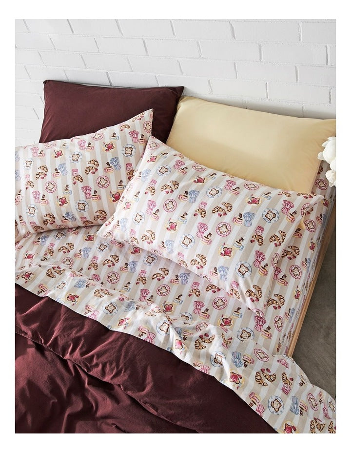 Breakfast in Bed Flannelette Sheet Set in Berry