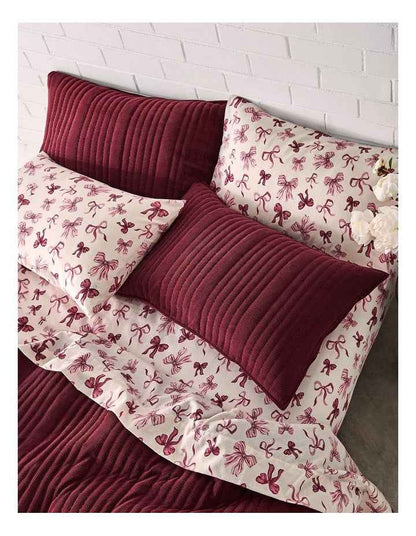 Cherry Bow Flannelette Sheet Set in Burgundy