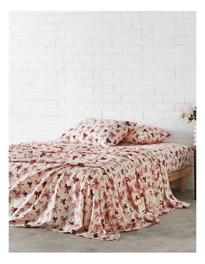 Cherry Bow Flannelette Sheet Set in Burgundy