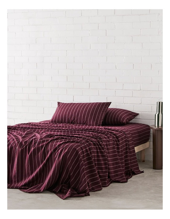 Stonewashed Cotton Sheet Set in Black Cherry Stripe