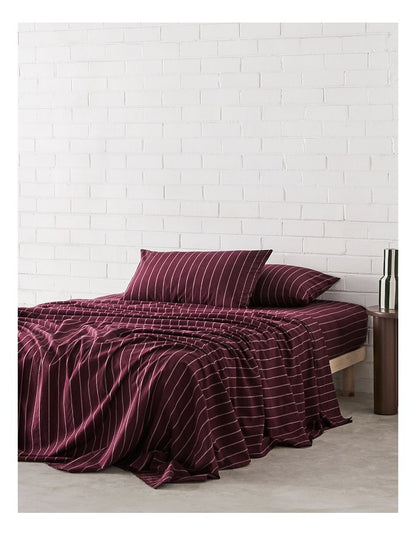 Stonewashed Cotton Sheet Set in Black Cherry Stripe