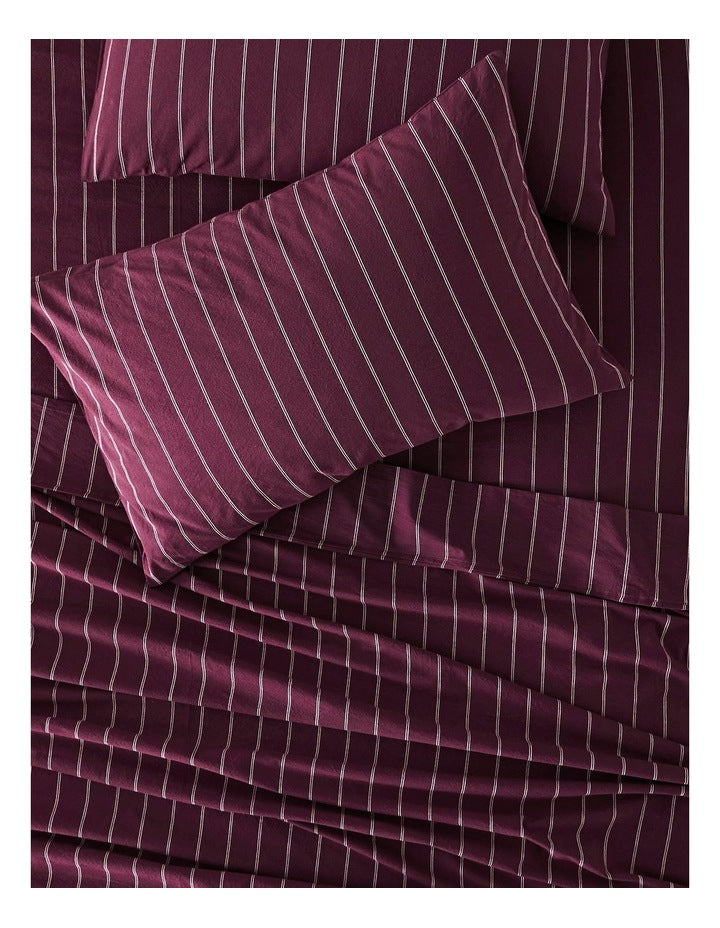 Stonewashed Cotton Sheet Set in Black Cherry Stripe