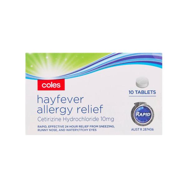 COLES CETIRIZINE RAPID 10MG TABLETS 10 PACK