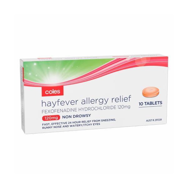 COLES HAYFEVER ALLERGY RELIEF FEXOFENADINE 120MG TABLETS 10PK
