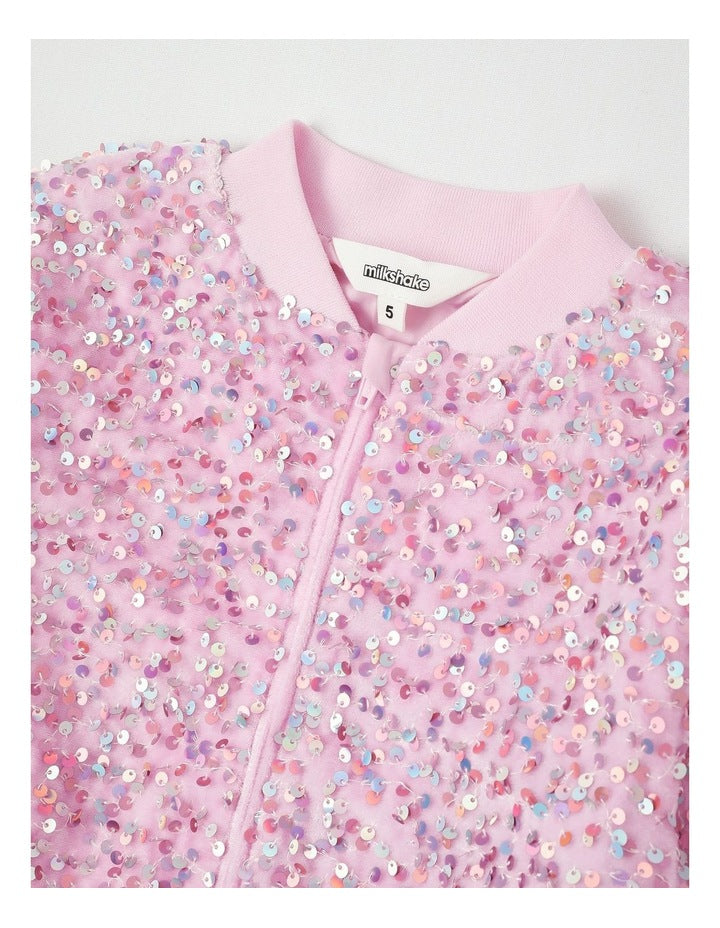 Sequin Bomber in Pink