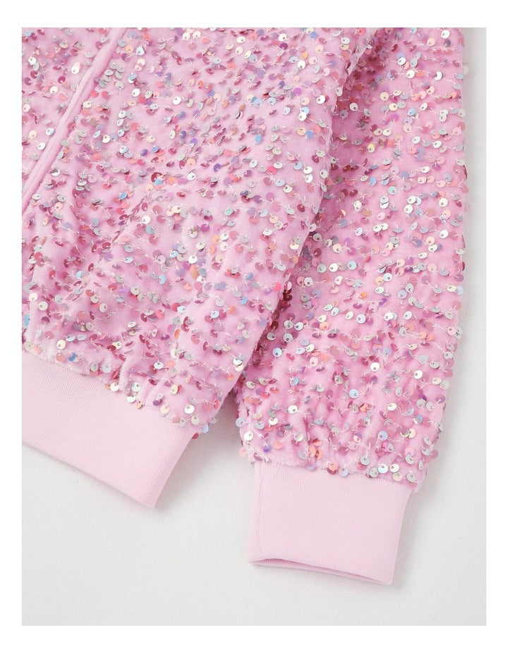 Sequin Bomber in Pink